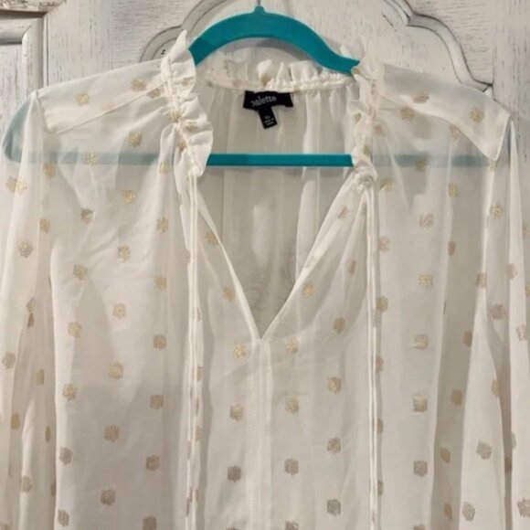 Palette White & Gold Polka Dot Sheer Blouse - Size XL - Picture 3 of 8